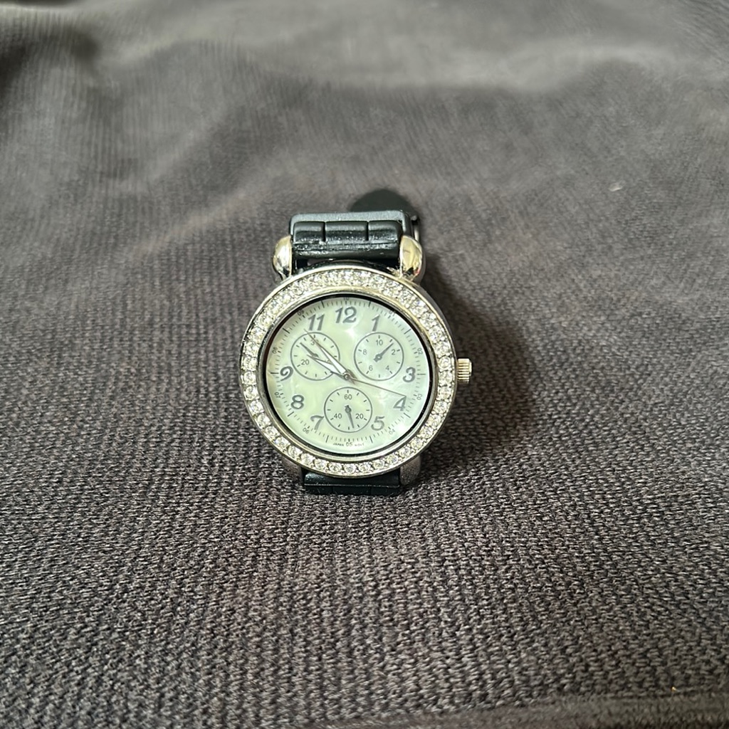 Black And Silver Watch With Crystal Accents